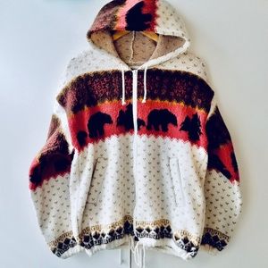 Hand Knit Wool Hooded Zip Cardigan Earth Ragz